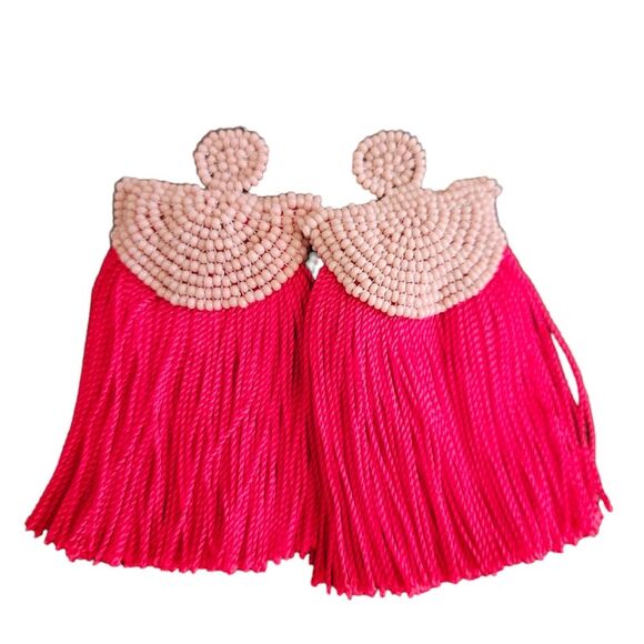 Ablaze Red Tassle Handmade Beaded Thread Bohemian Style Earrings - Picture 2 of 5